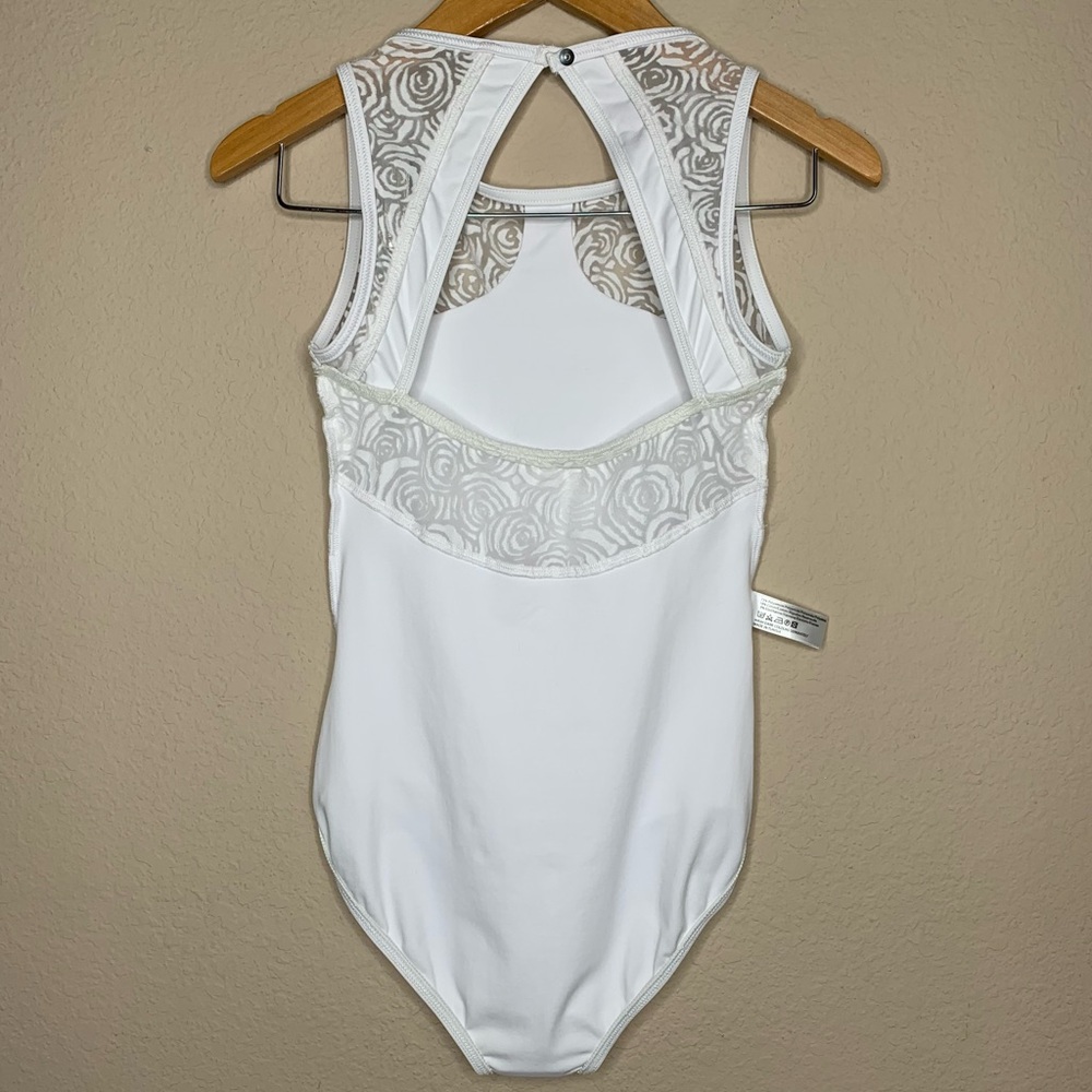 Wear Moi White Noelie Burnout Tulle Insert Keyhole Back Tank Leotard - Picture 8 of 16